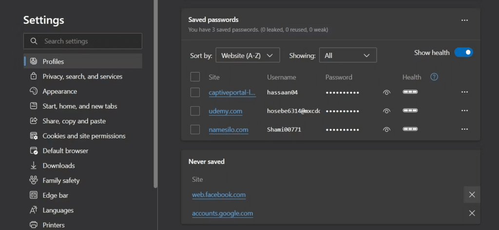 Edge not saving passwords