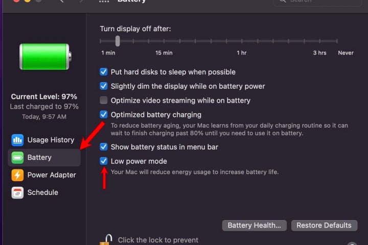 Activate Low Power Mode on Mac
