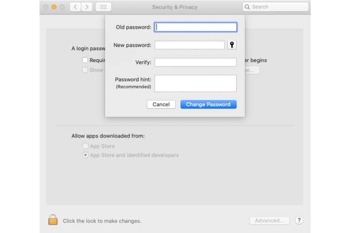 reset login password on Mac